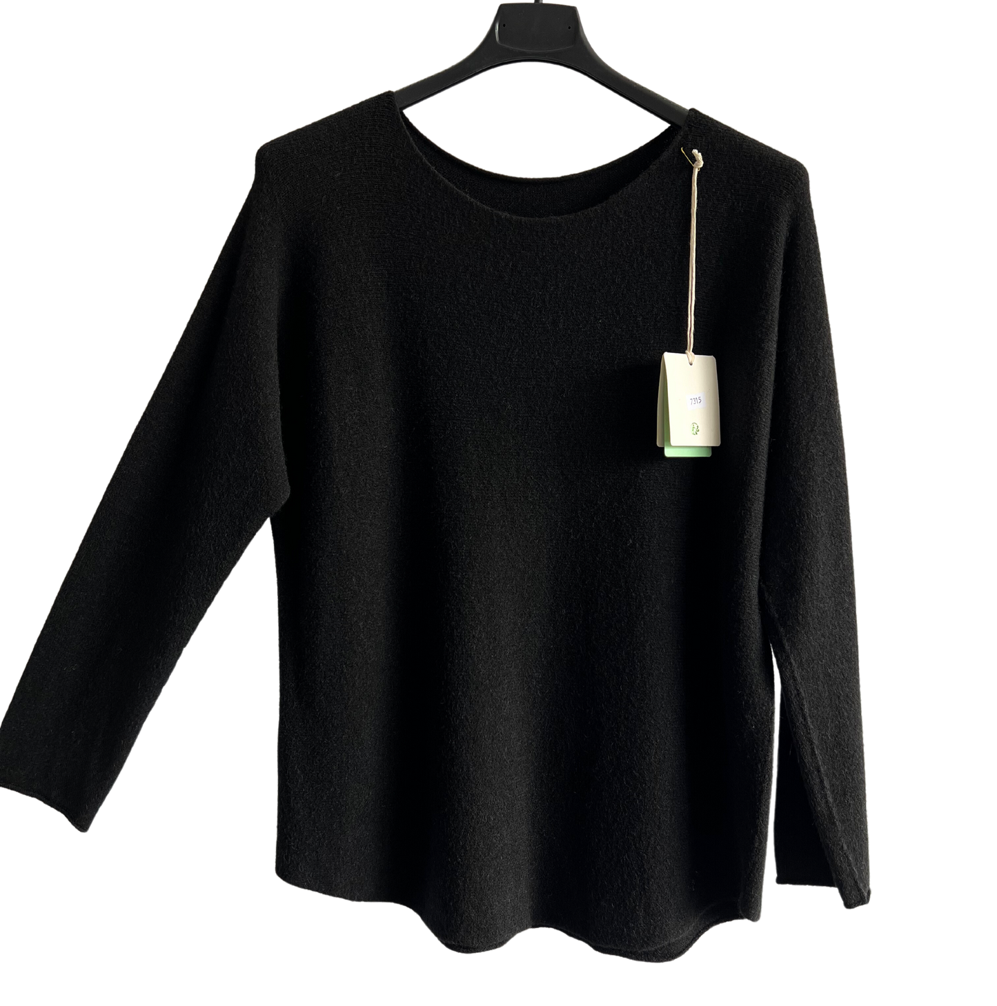 Soft Round Neck Jumper with Curved Hem In Black