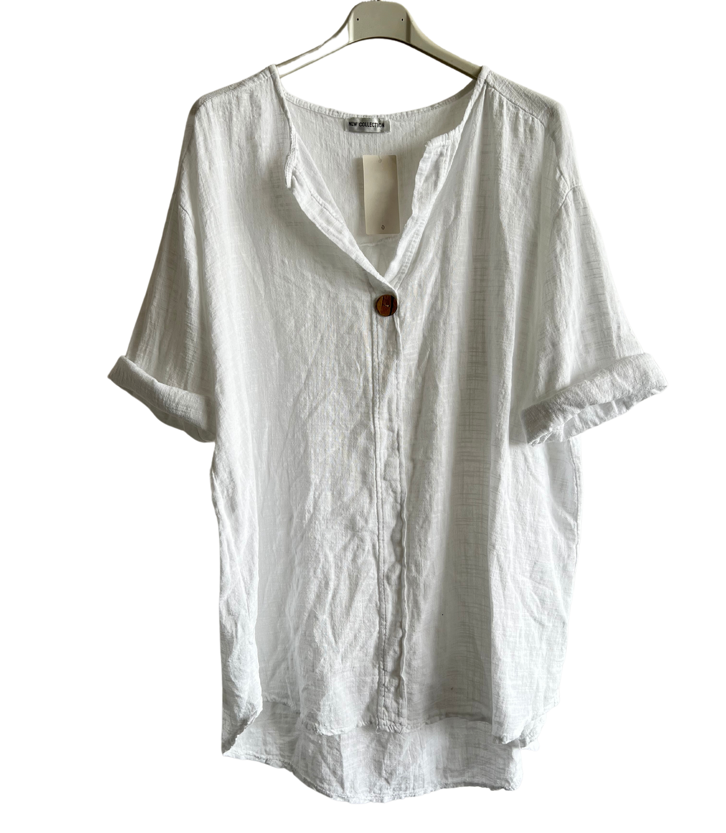 Oversized Cotton & Linen Blend Button Top In White