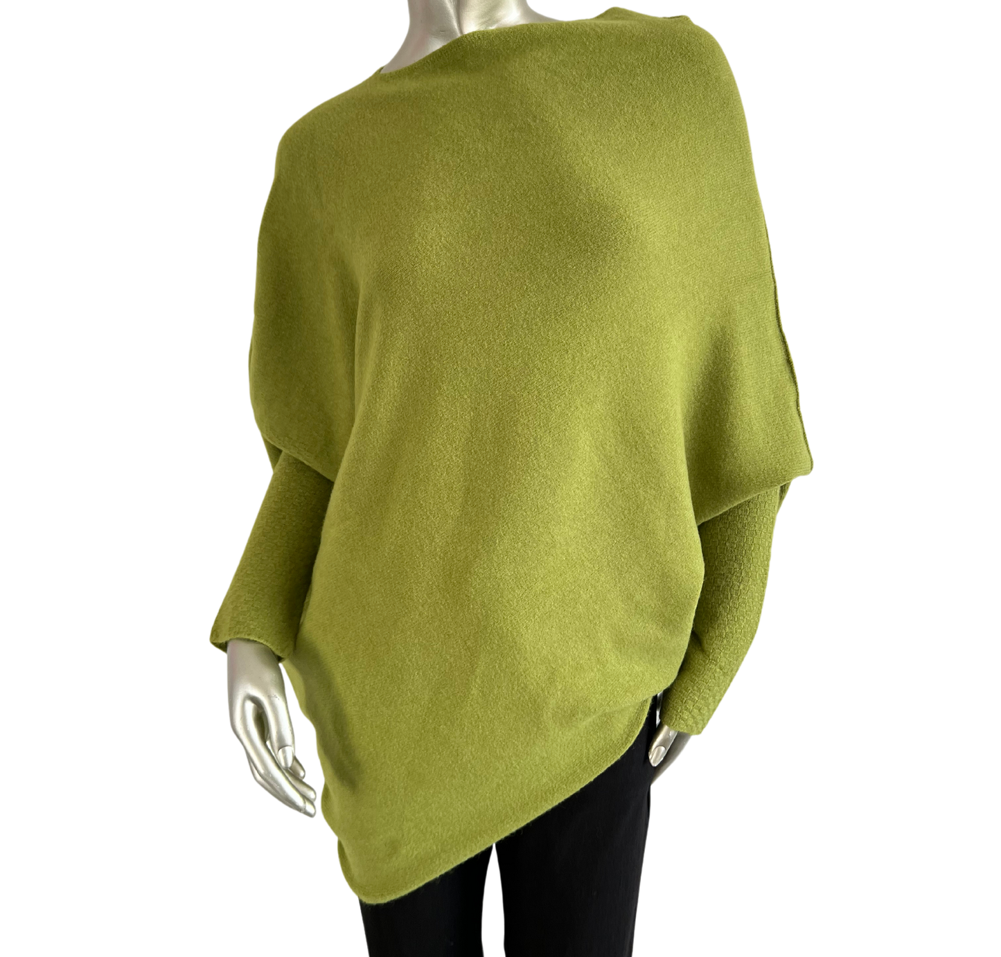 Asymmetric Draped Slouch Neck Soft Jumper with Long Fitted Sleeves