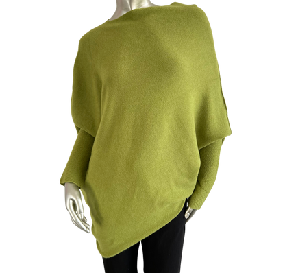 Asymmetric Draped Slouch Neck Soft Jumper with Long Fitted Sleeves