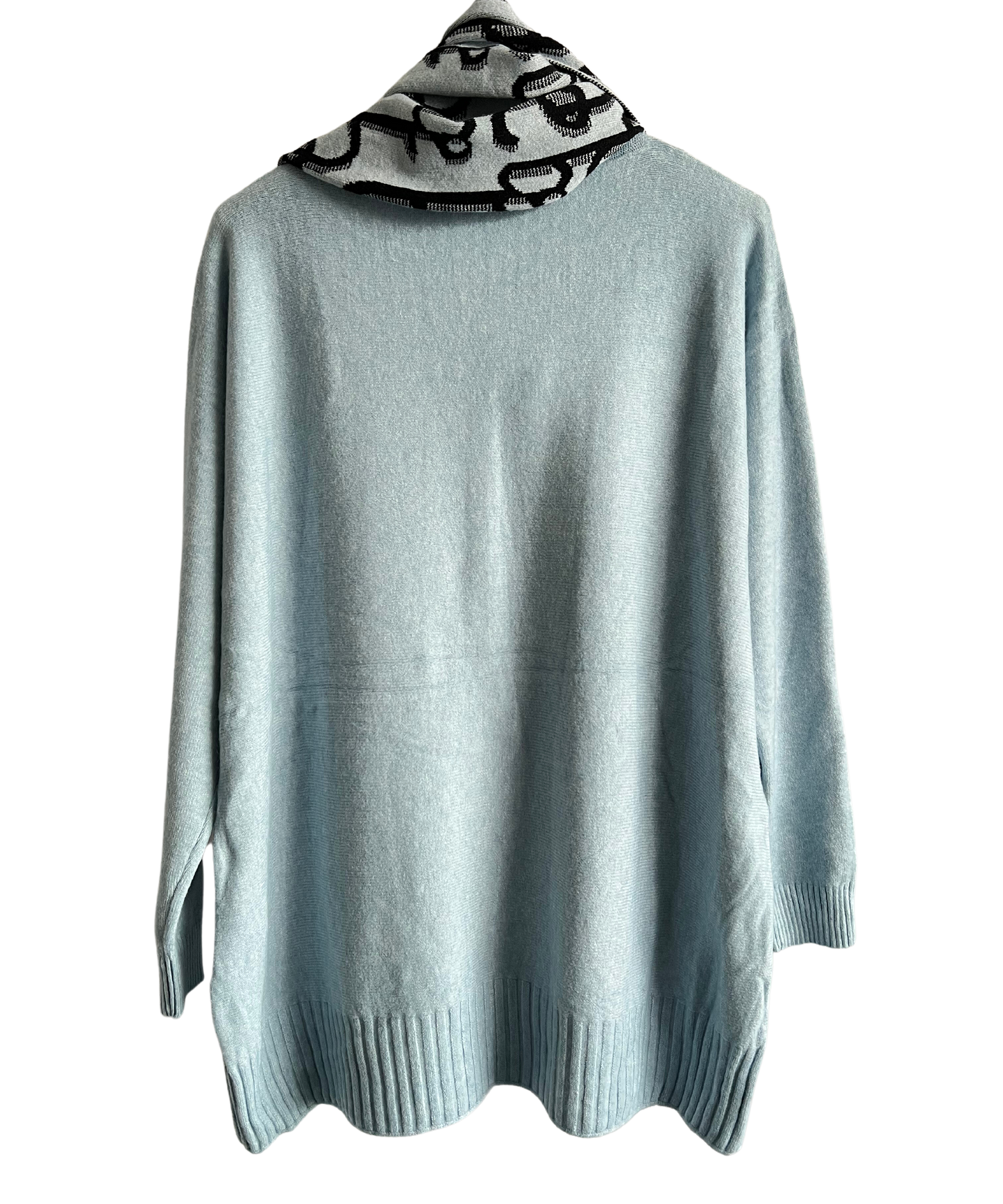 Knitted Long Sleeved Matching Jumper and Scarf Set in Light Blue