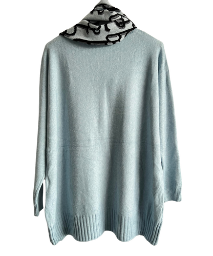 Knitted Long Sleeved Matching Jumper and Scarf Set in Light Blue