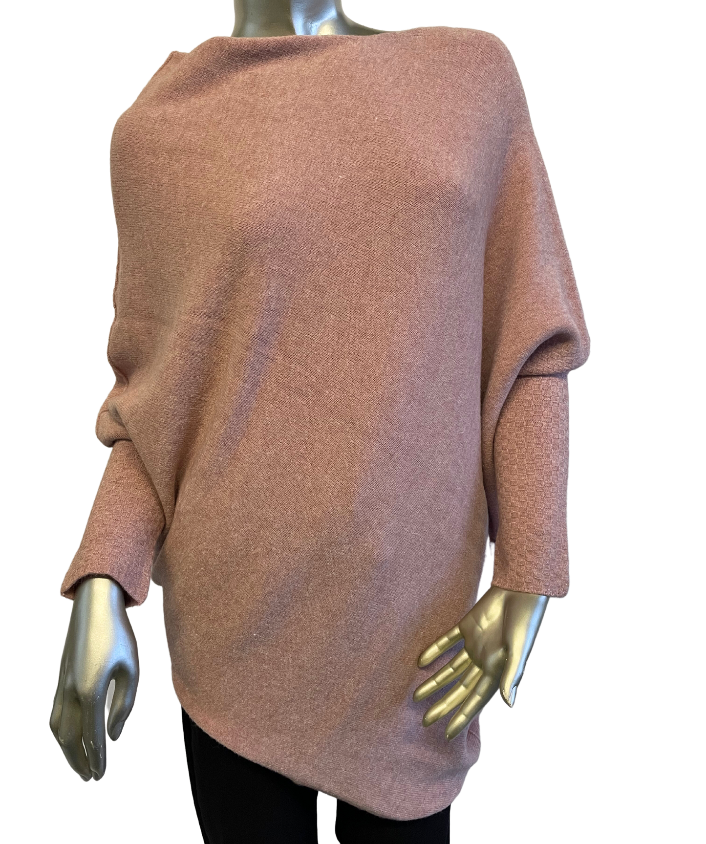 Asymmetric Draped Slouch Neck Soft Jumper with Long Fitted Sleeves