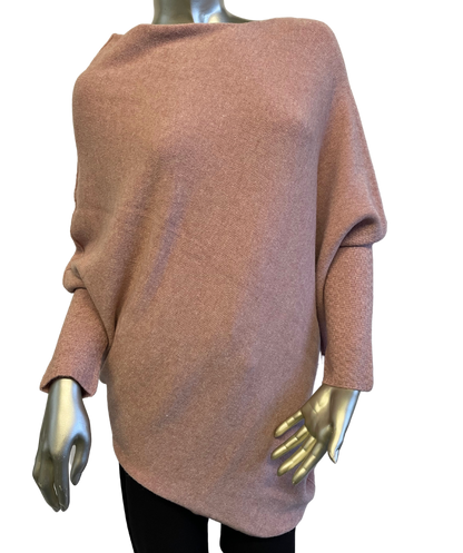 Asymmetric Draped Slouch Neck Soft Jumper with Long Fitted Sleeves