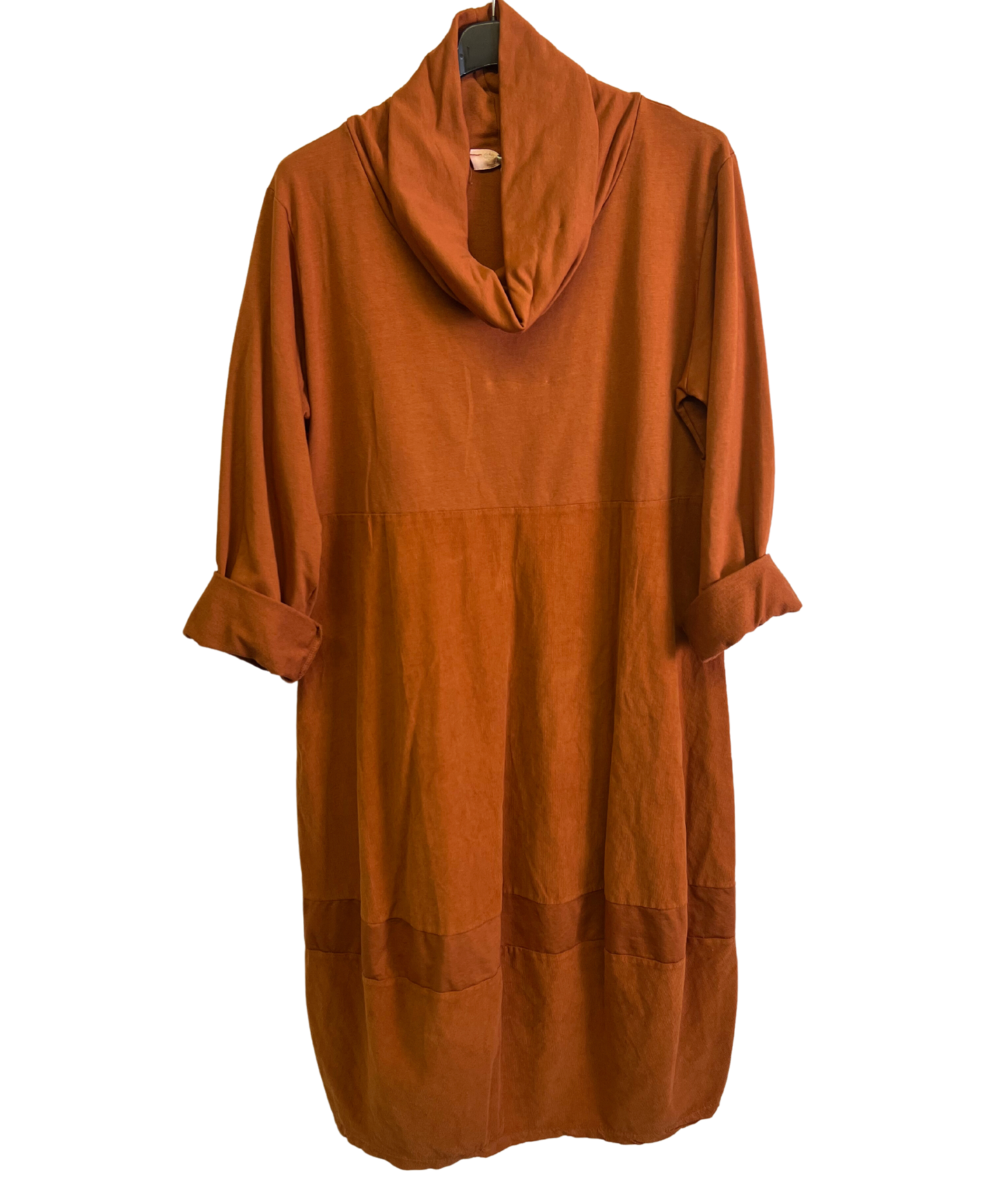 Cowl Neck Long Sleeve Cord Panel Jersey Dress In Rust