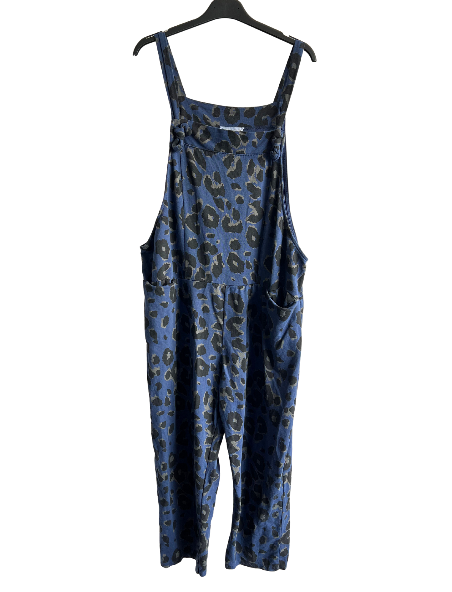 2 Pocket Animal Leopard Print Summer Dungarees In Navy