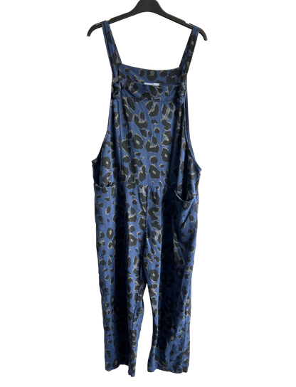 2 Pocket Animal Leopard Print Summer Dungarees In Navy