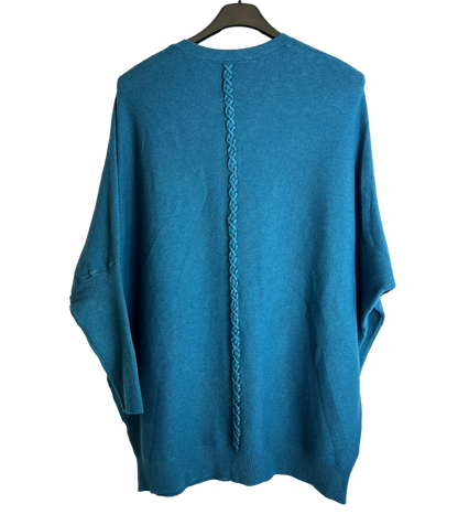 Lagenlook Italian Plait Back Design 2 Pocket Jumper in Teal