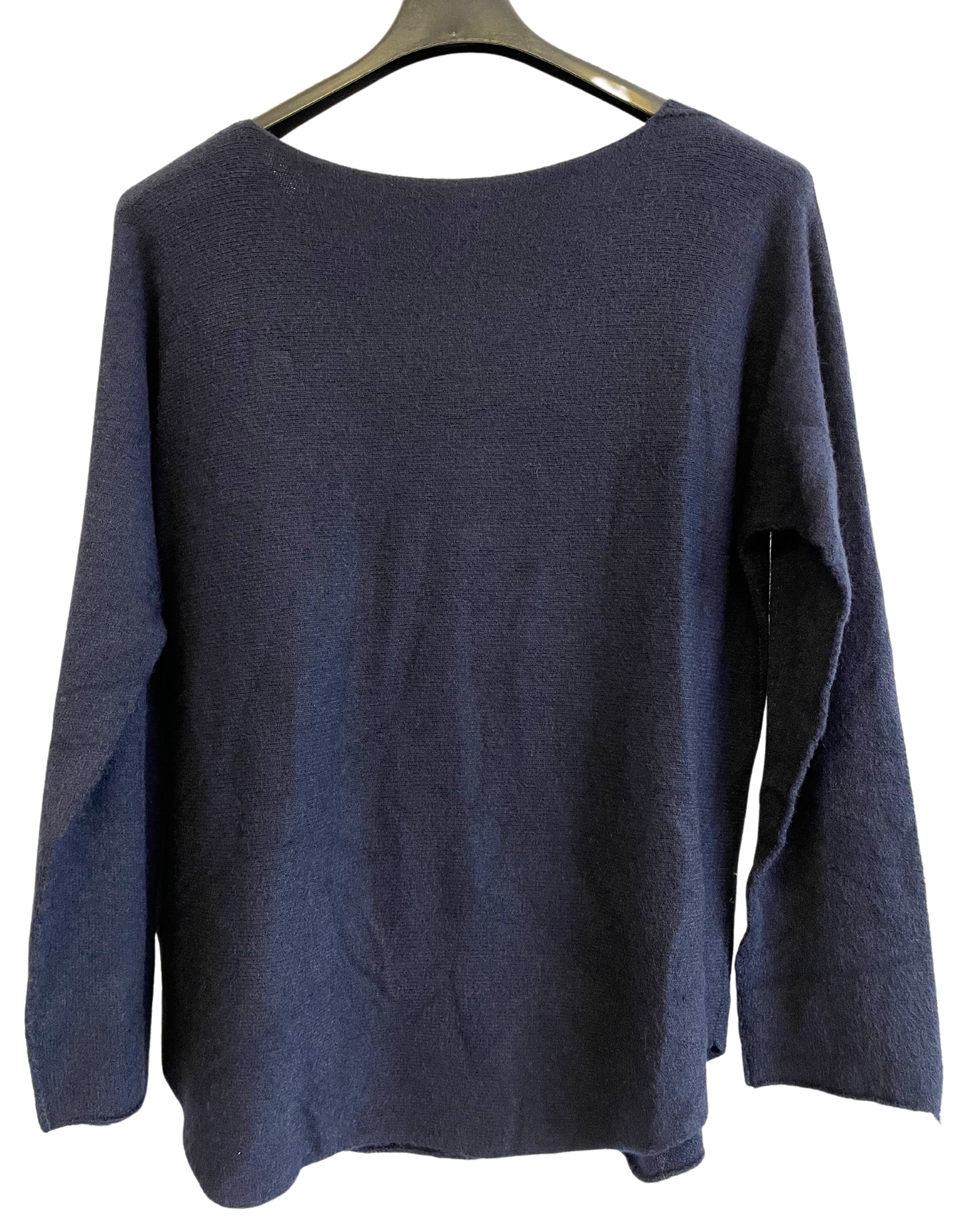 Soft Knit V-Neck Curved Hem Jumper in Navy