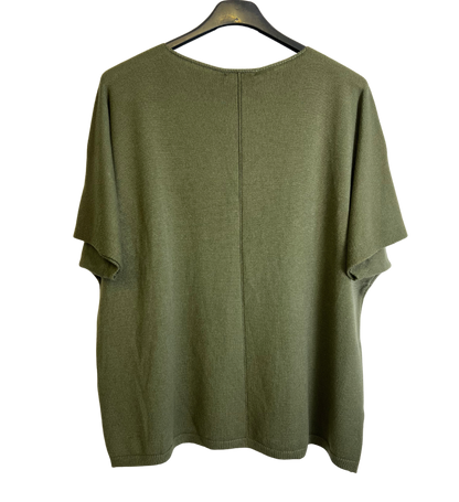 Soft Basic Casual V-Neck Jumper with Short Sleeves in Khaki