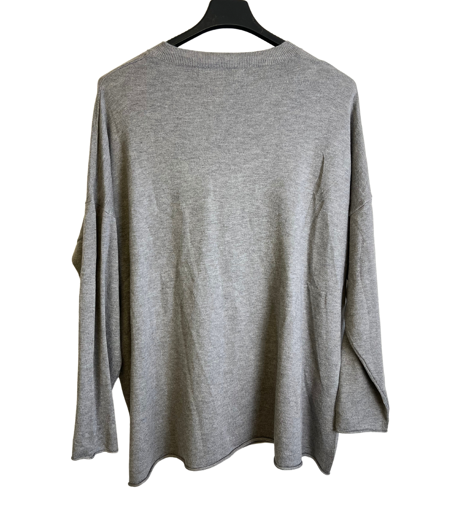 Soft Knit Embossed Heart Design V-Neck Jumper in Grey