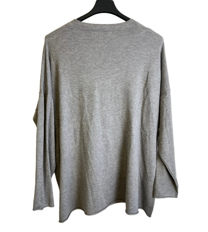 Soft Knit Embossed Heart Design V-Neck Jumper in Grey