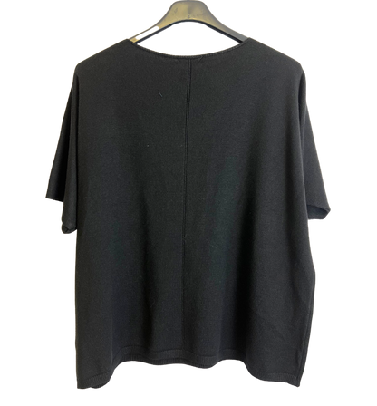 Soft Basic Casual V-Neck Jumper with Short Sleeves in Black