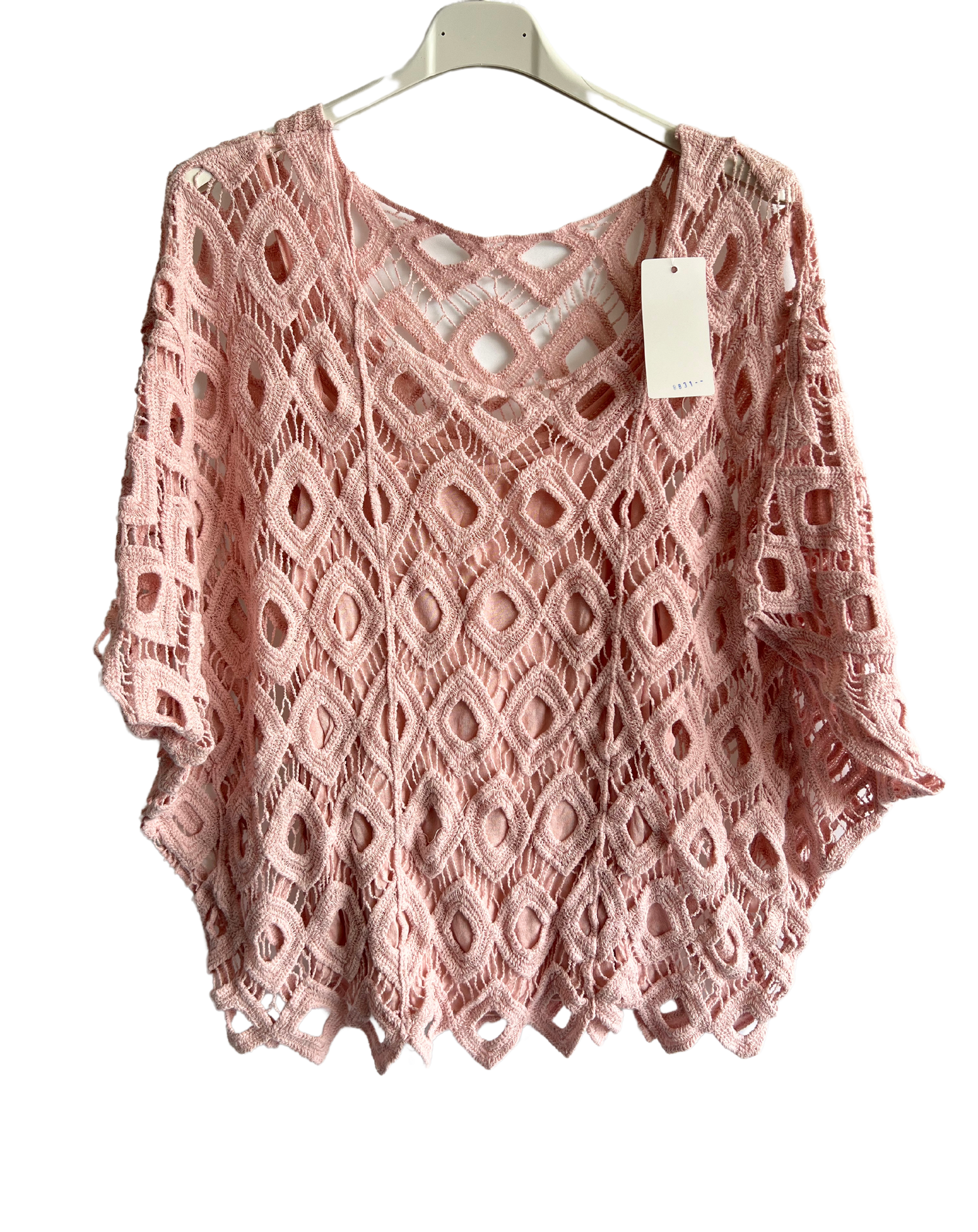 2 Piece Set Diamond Style Crochet Casual Summer Top in Pink