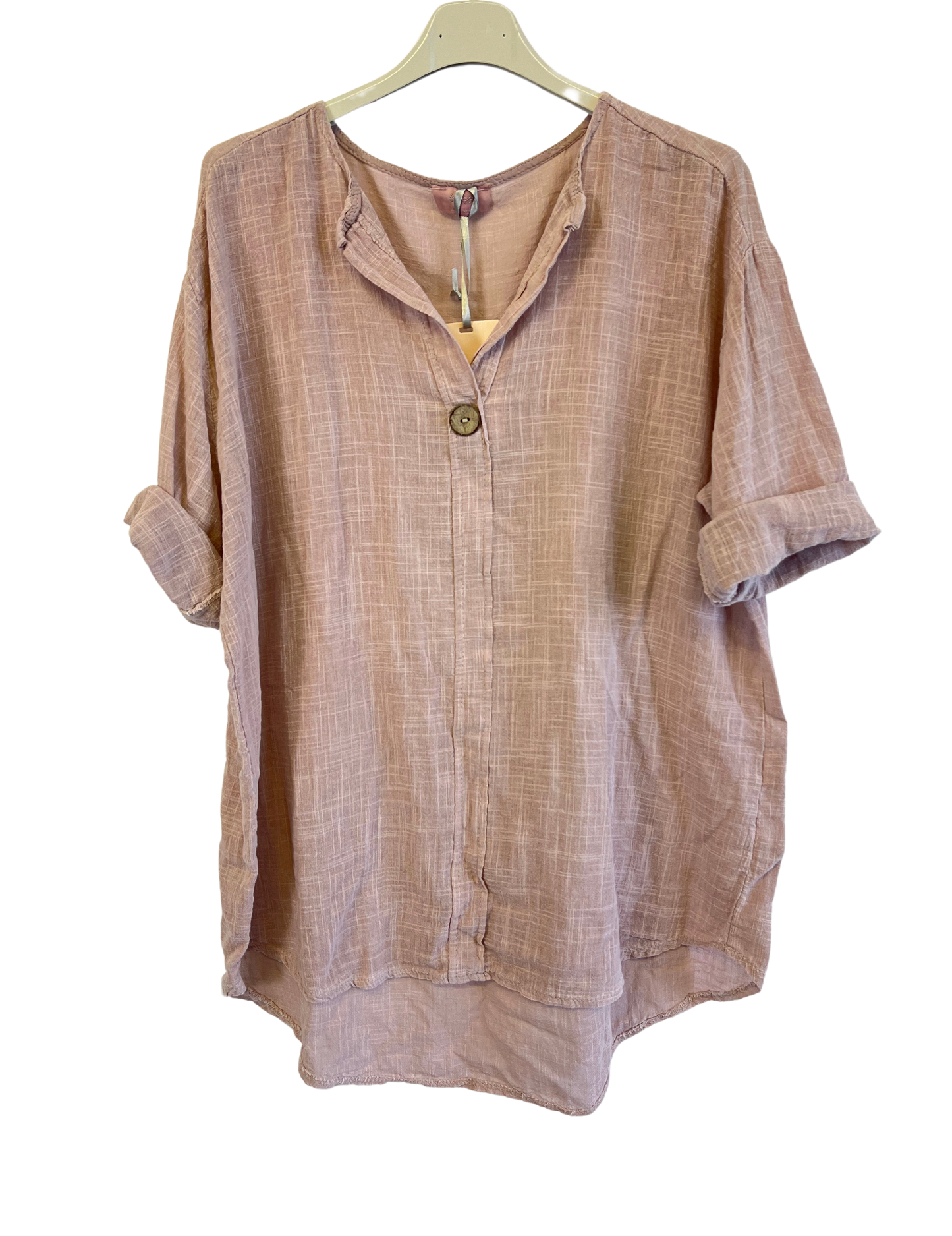 Oversized Cotton & Linen Blend One Button Top in Pale Pink