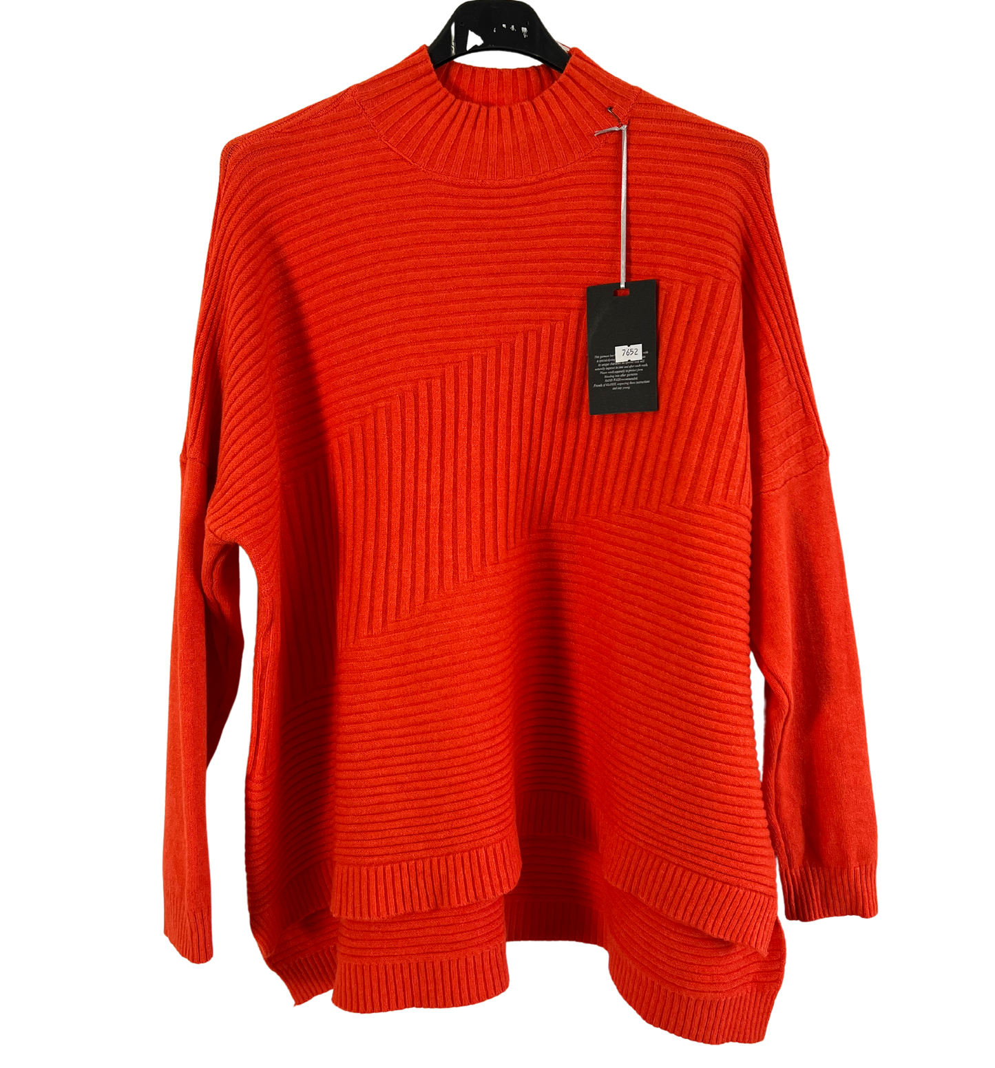 Knitted Italian Ribbed High Neck Long Sleeve Jumper in Orange