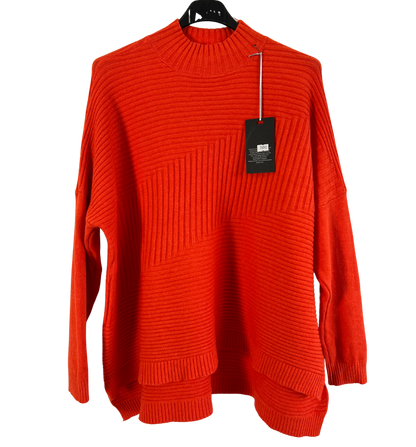 Knitted Italian Ribbed High Neck Long Sleeve Jumper in Orange