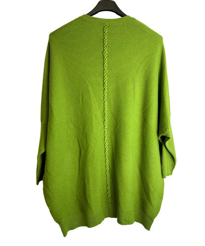 Lagenlook Italian Plait Back Design 2 Pocket Jumper in Lime Green