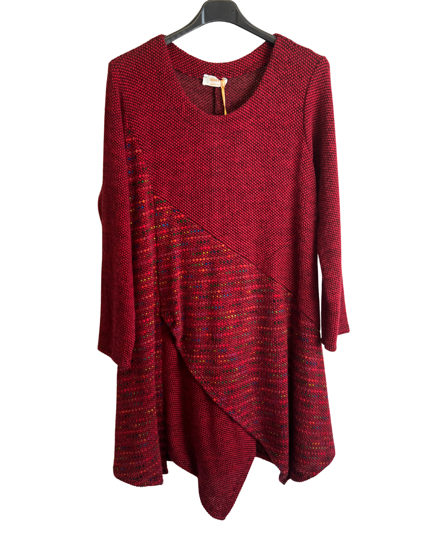 Lagenlook Italian Knitted Long Sleeve Knee Length Tunic Dress in Wine