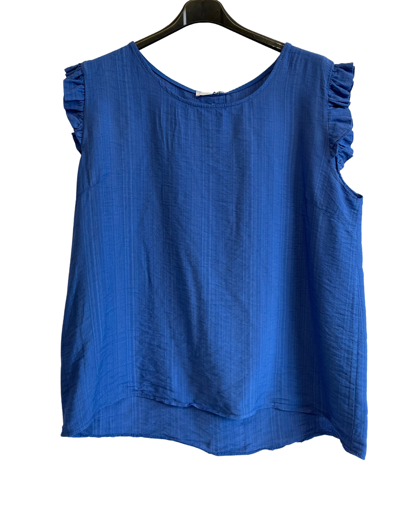 Button Back Summer Frill Cap Sleeve Plain Vest Top in Royal Blue