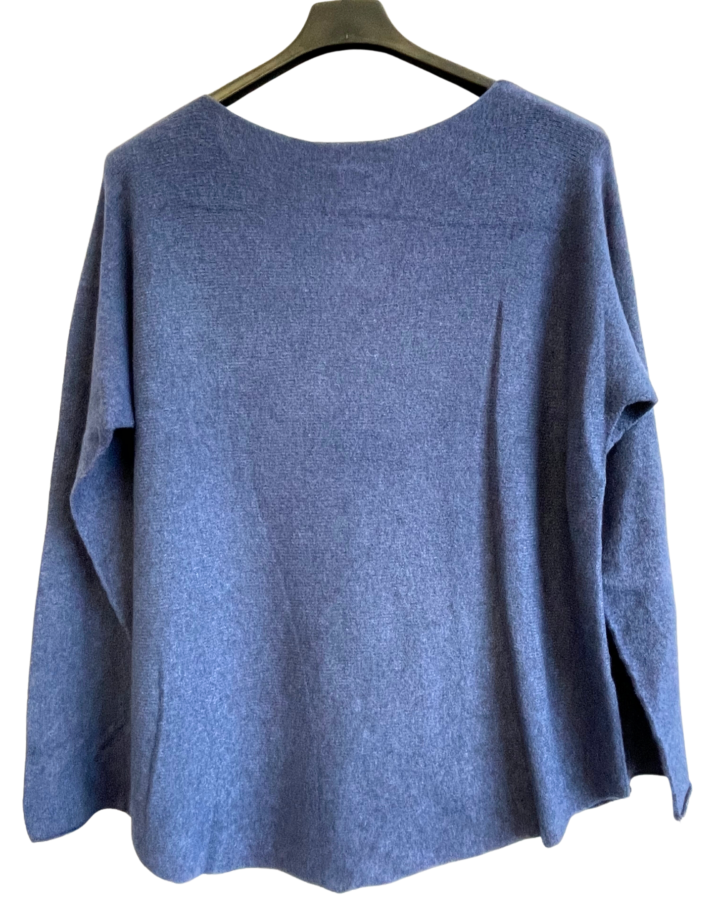 Soft Knit V-Neck Curved Hem Jumper in Dark Denim