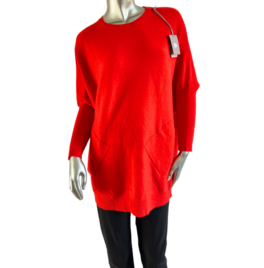 Lagenlook Italian Plait Back Design 2 Pocket Jumper in Red