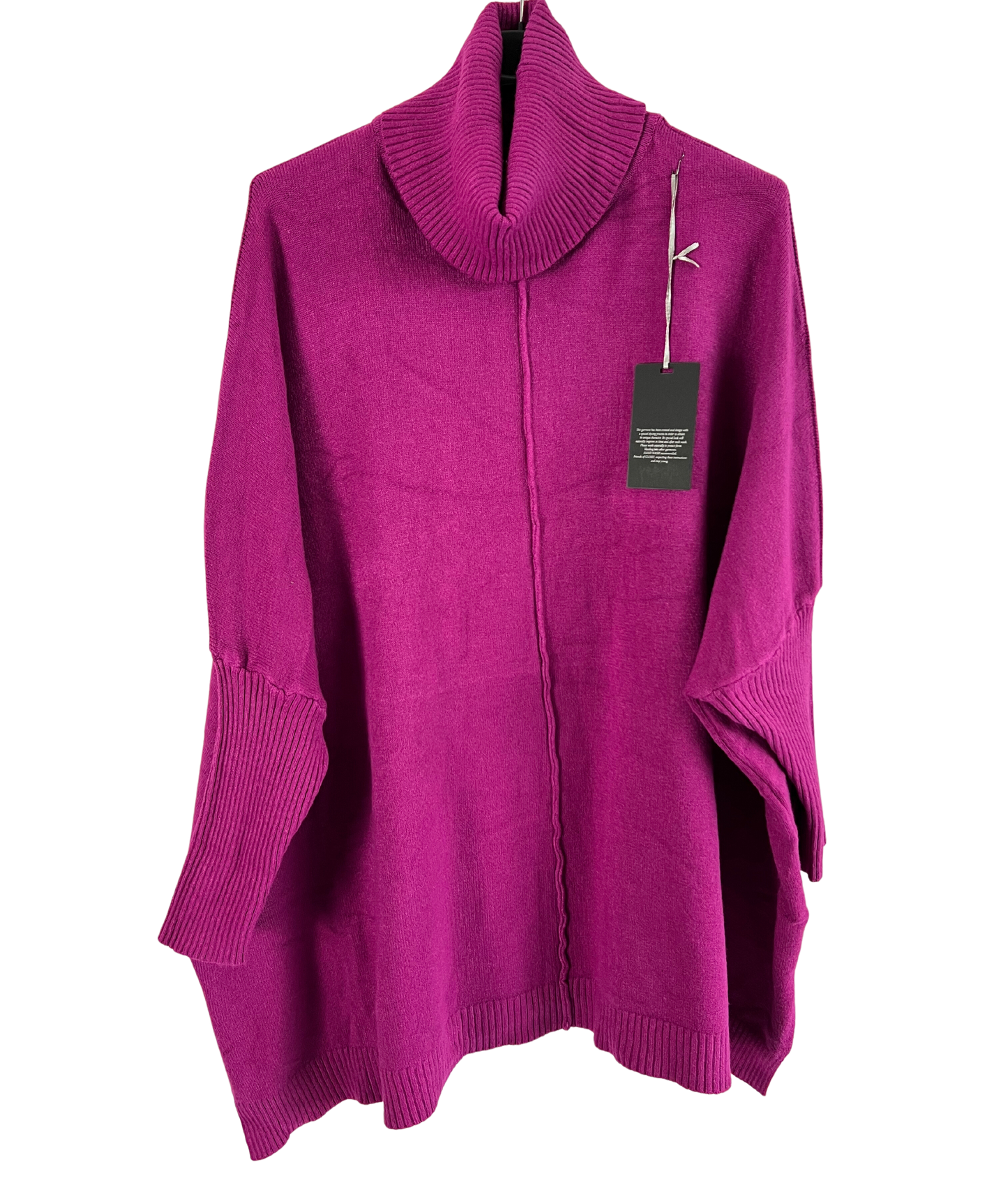 Oversized Knitted Cowl Neck Jumper with Front Seam Detail in Magenta