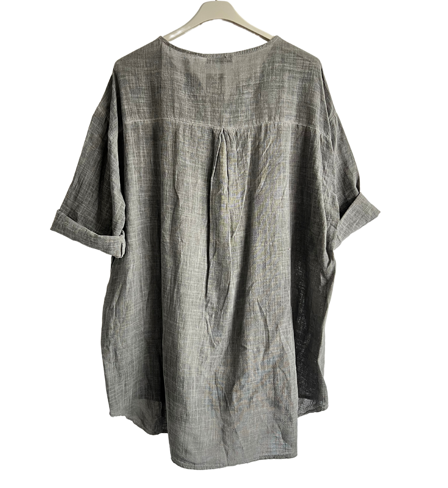 Oversized Cotton & Linen Blend Button Top In Grey