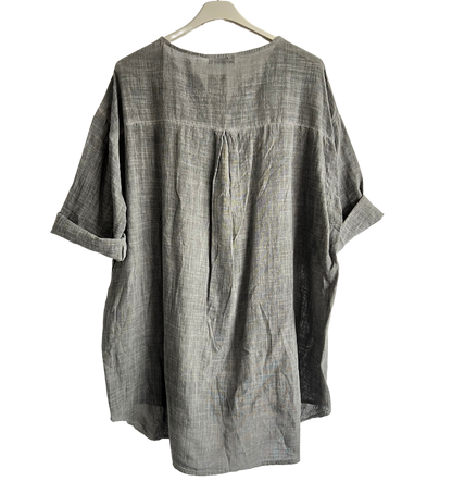 Oversized Cotton & Linen Blend Button Top In Grey