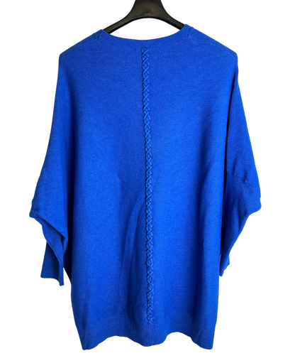 Lagenlook Italian Plait Back Design 2 Pocket Jumper in Royal Blue