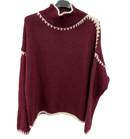 Soft Knitted Italian High Neck Jumper with Blanket Stitch Edging