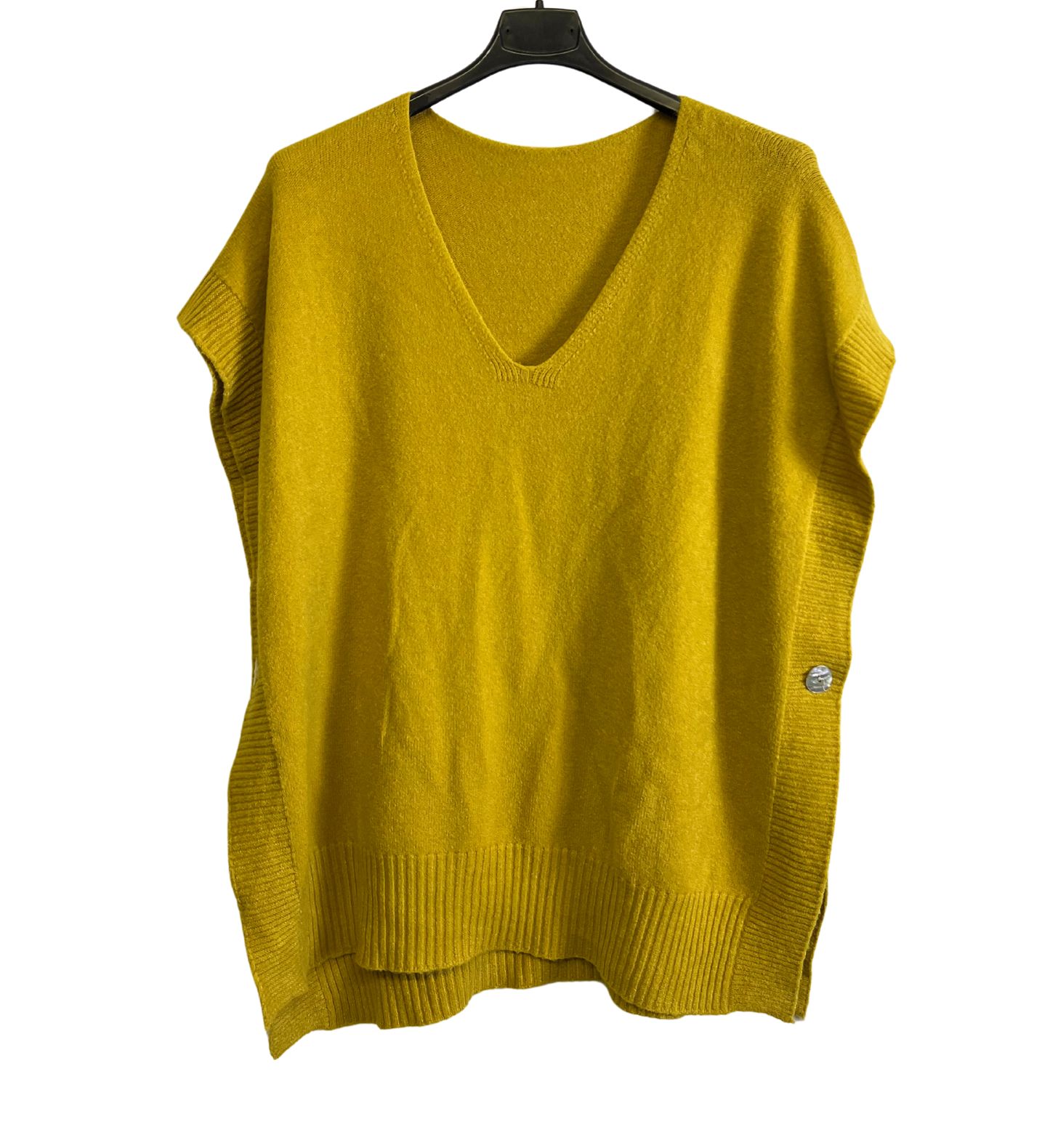 Soft Knitted Sleeveless Button Design V Neck Tank Top in Mustard