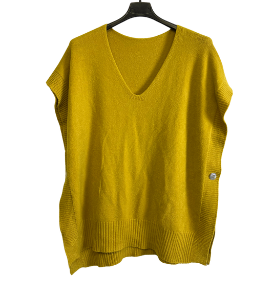 Soft Knitted Sleeveless Button Design V Neck Tank Top in Mustard