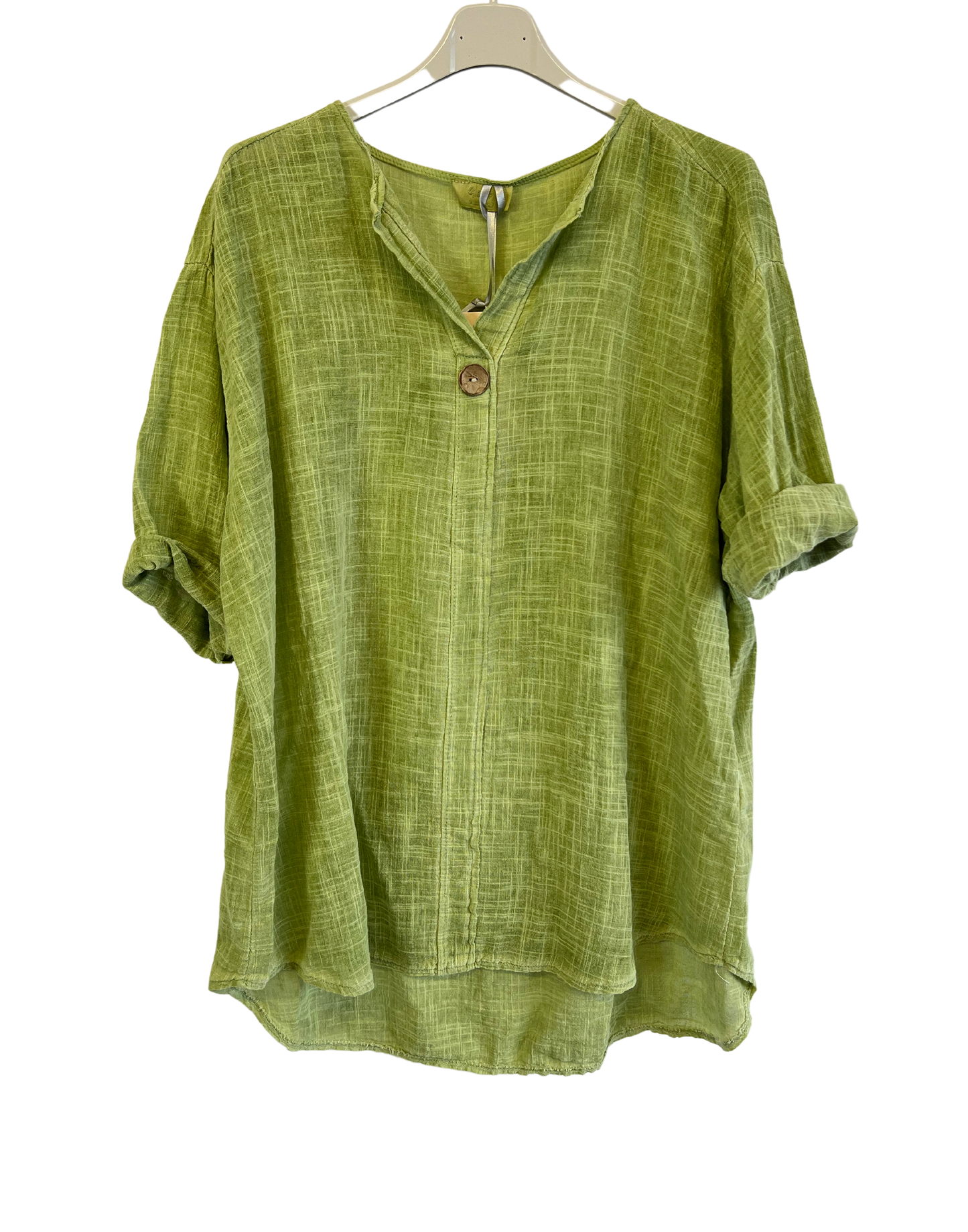 Oversized Cotton & Linen Blend One Button Top in Lime Green