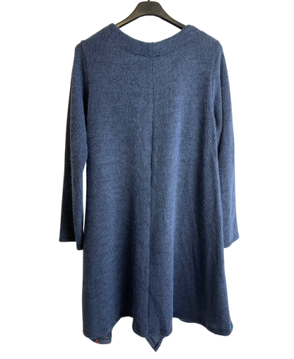 Lagenlook Italian Knitted Long Sleeve Knee Length Tunic Dress in Denim Blue