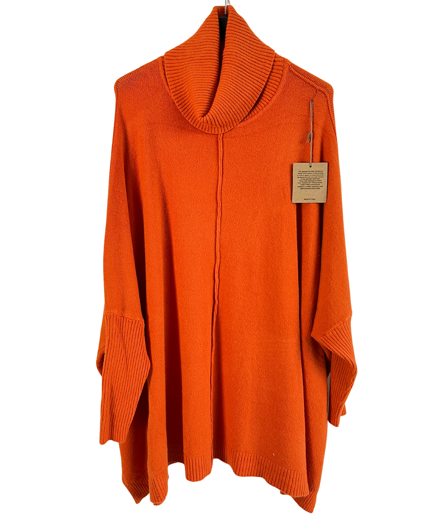 Oversized Knitted Cowl Neck Jumper with Front Seam Detail in Orange