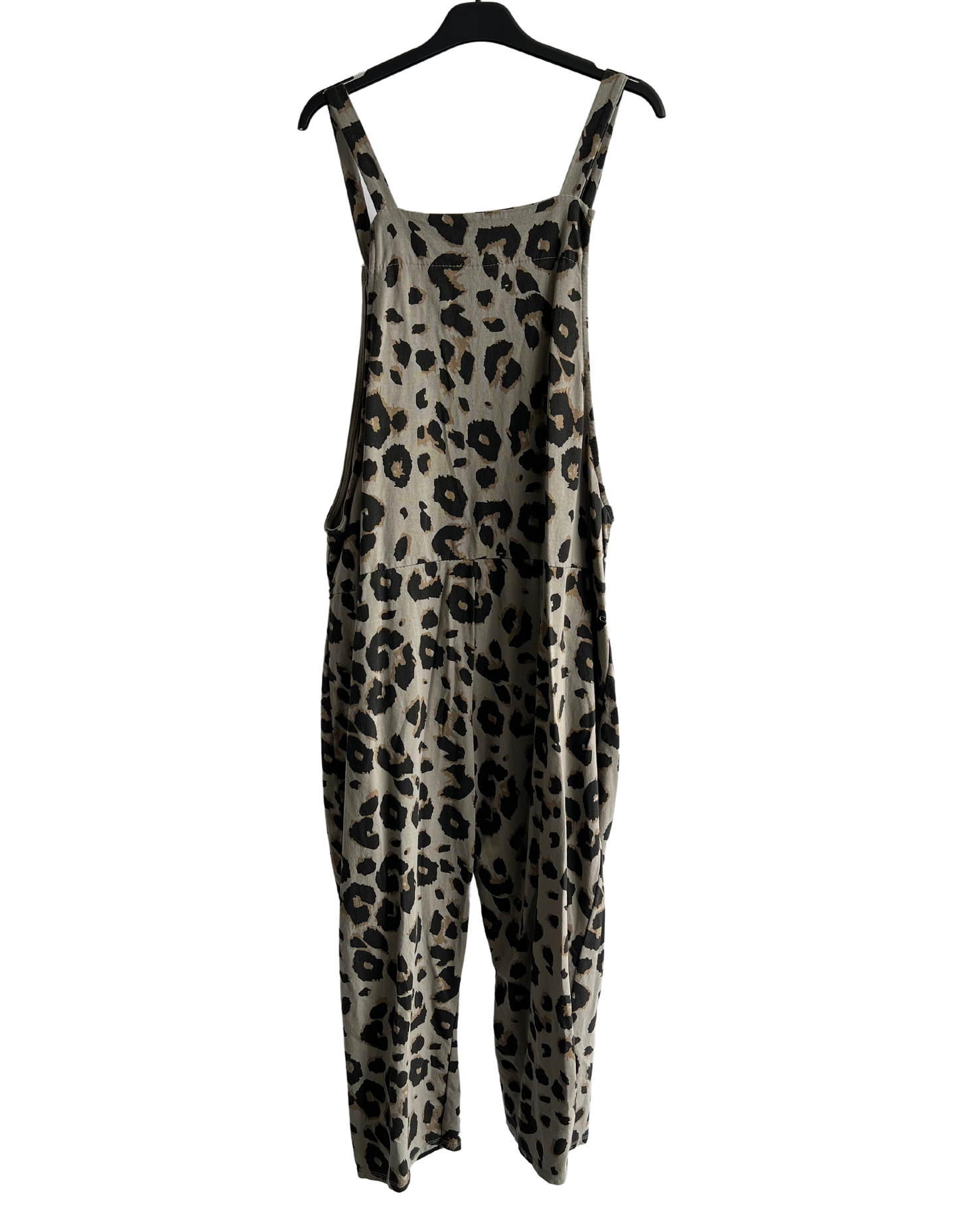 2 Pocket Animal Leopard Print Summer Dungarees In Mocha