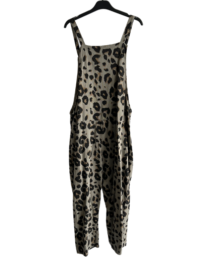 2 Pocket Animal Leopard Print Summer Dungarees In Mocha