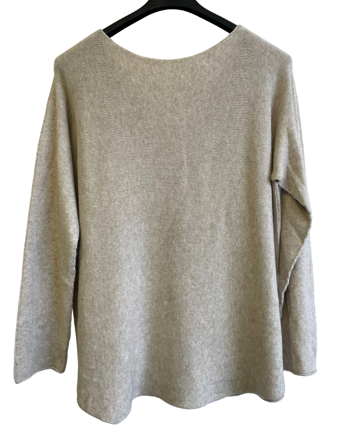 Soft Knit V-Neck Curved Hem Jumper in Beige