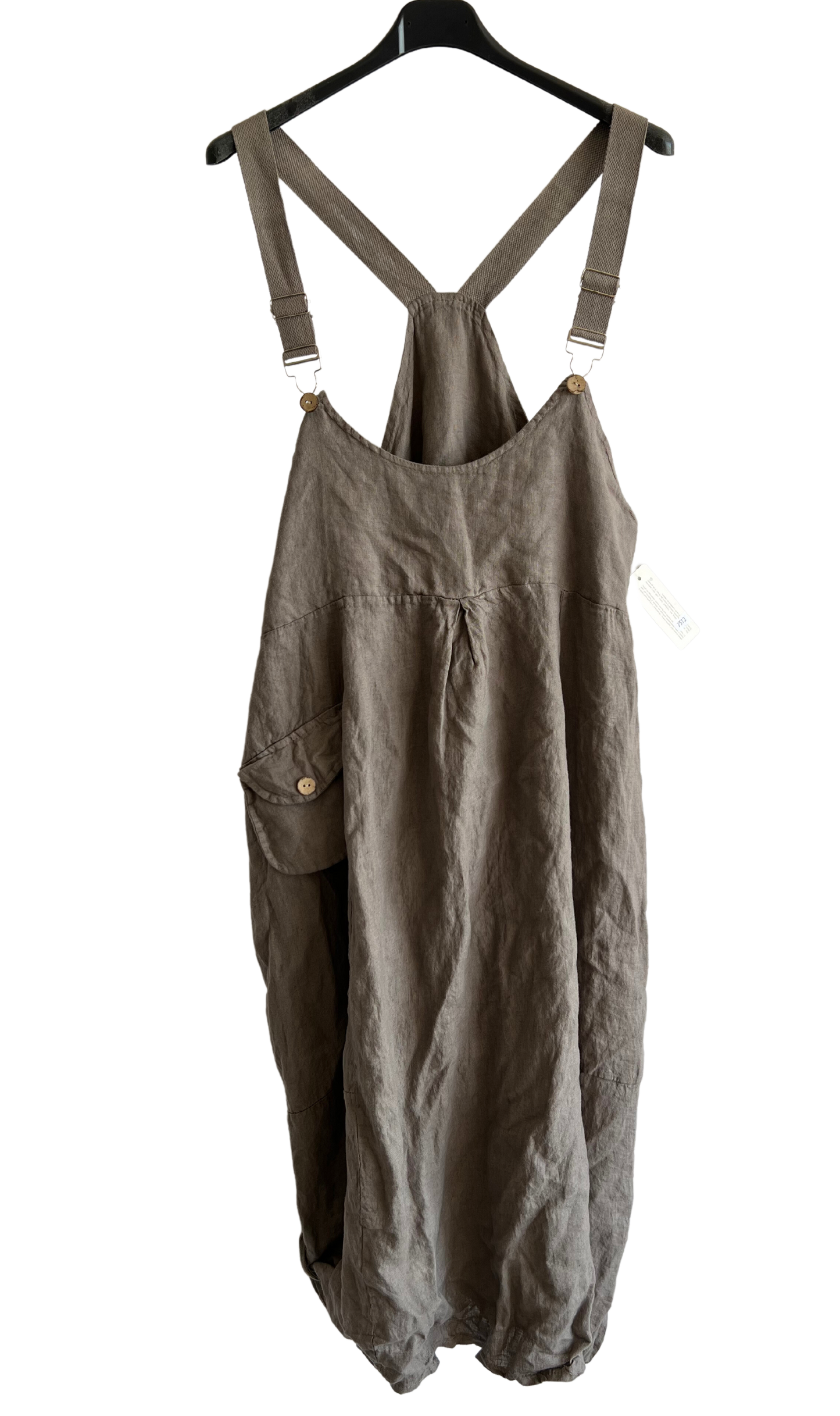 Lightweight Summer Linen Dungaree Dress in Mocha