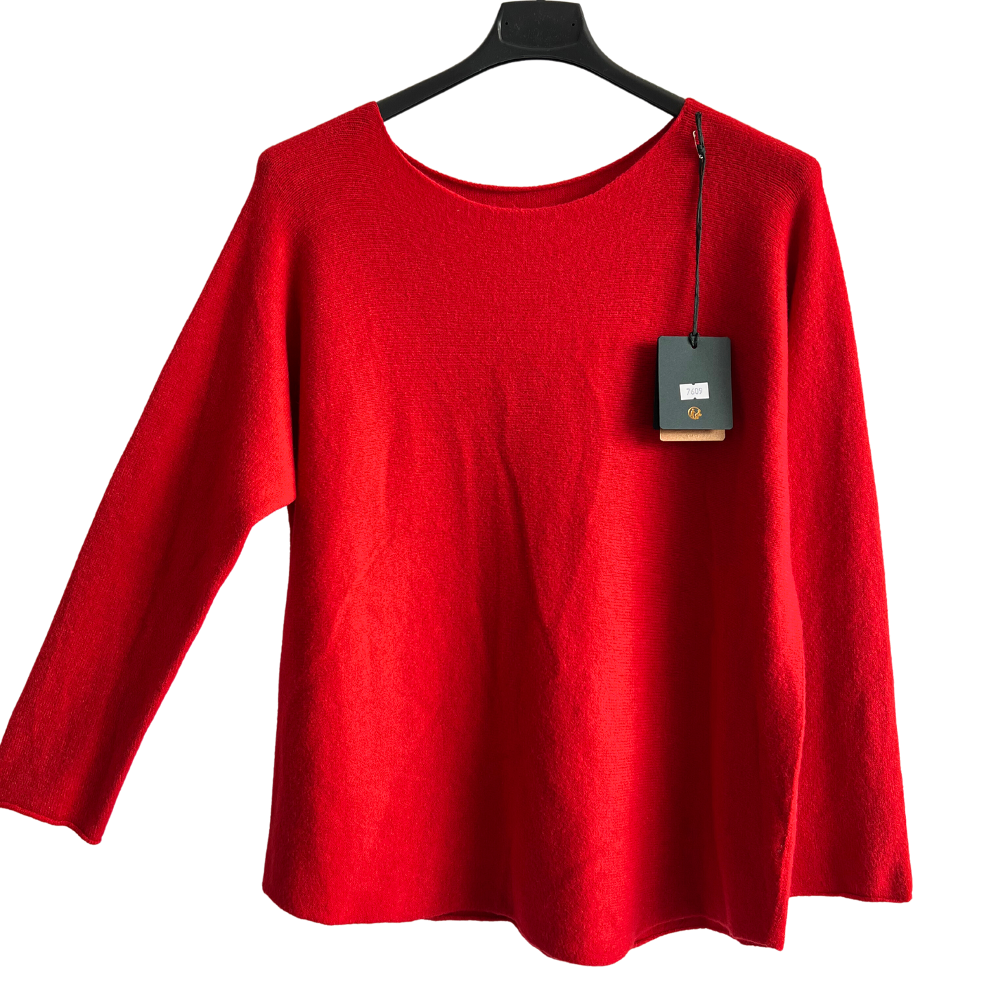 Soft Round Neck Jumper with Curved Hem In Red