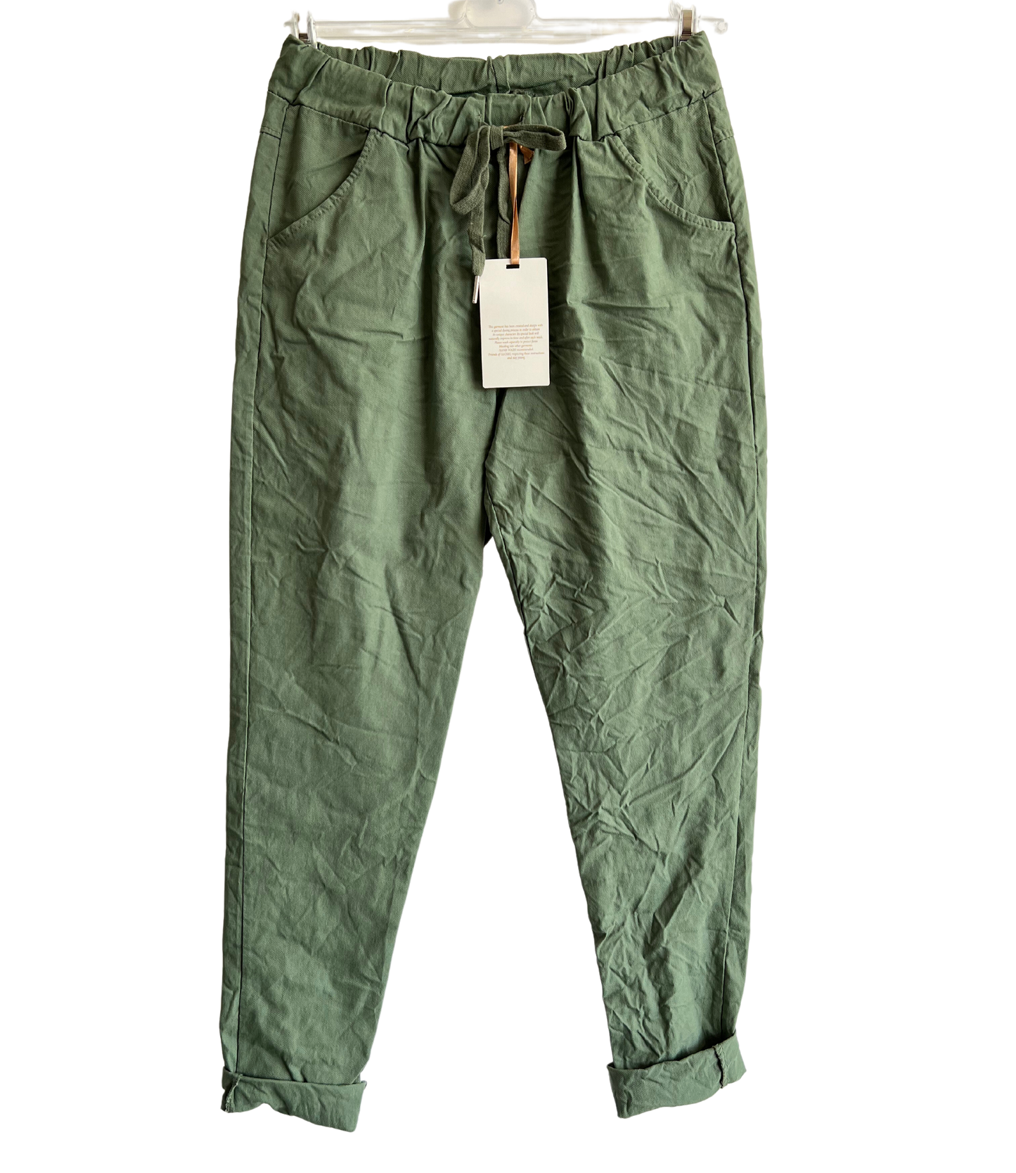 Regular Magic Stretchy Waist Summer Pants In Khaki