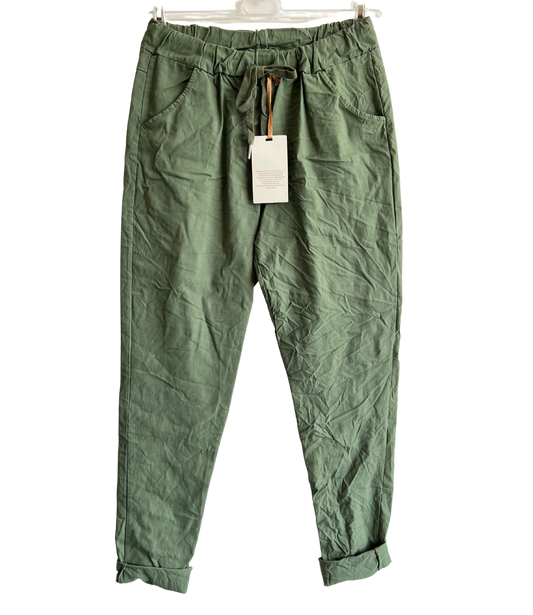 Regular Magic Stretchy Waist Summer Pants In Khaki