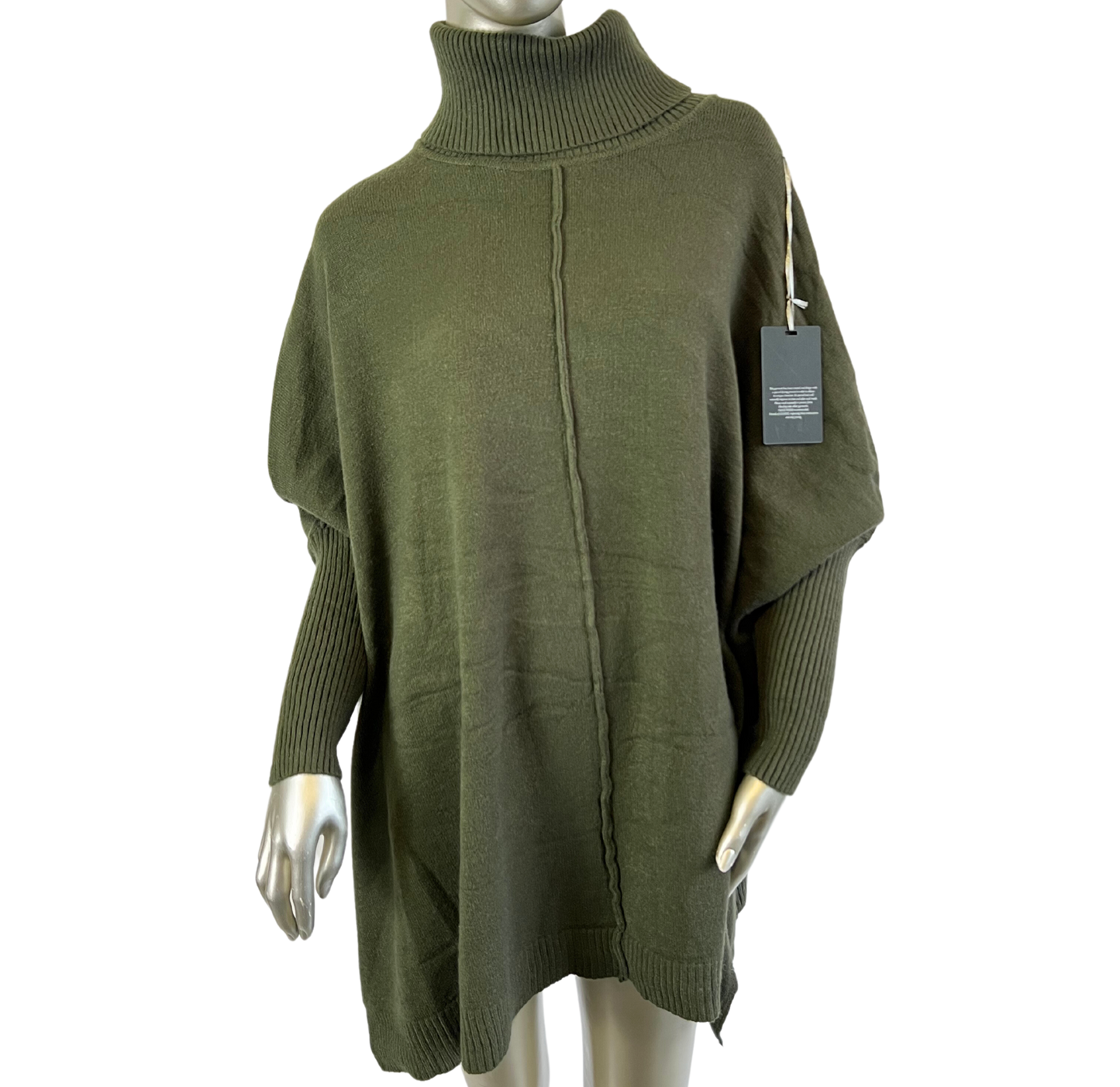 Oversized Knitted Cowl Neck Jumper with Front Seam Detail in Khaki