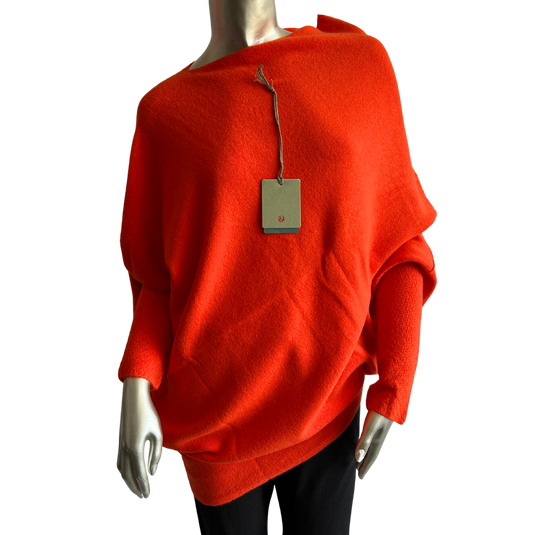 Asymmetric Draped Slouch Neck Soft Jumper with Long Fitted Sleeves in Orange