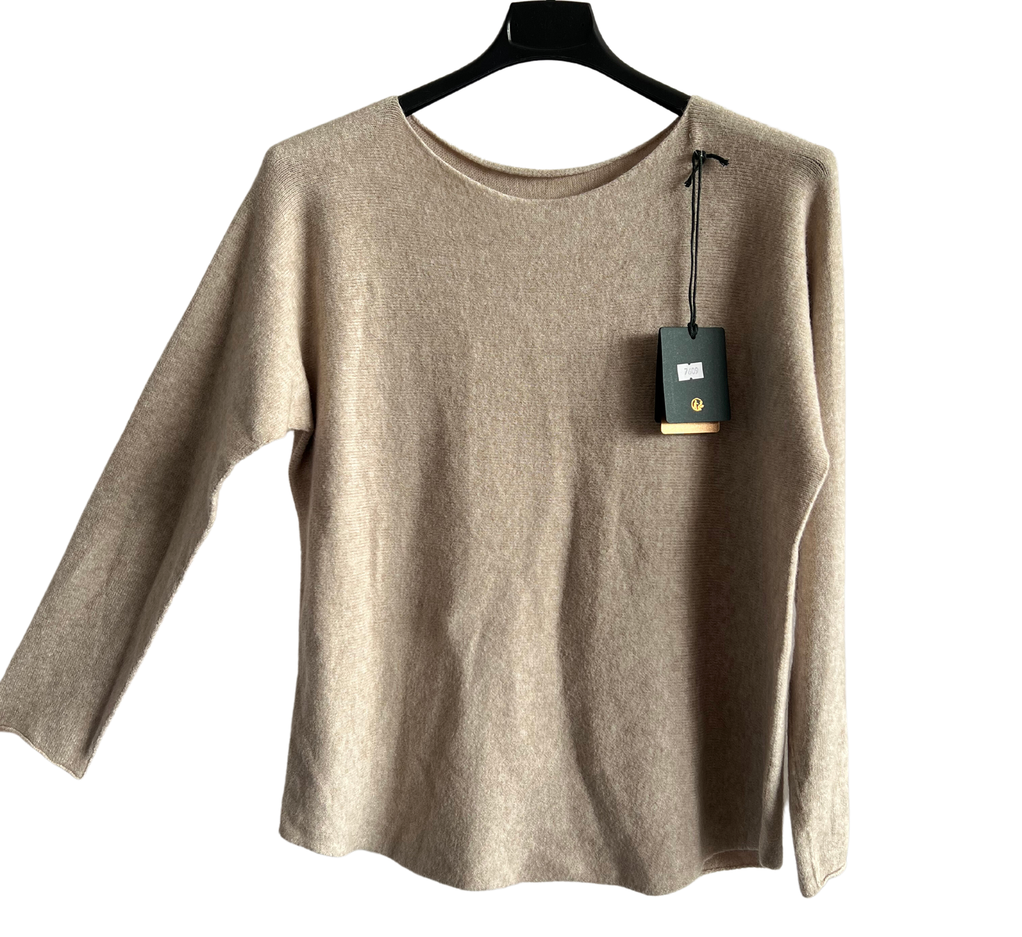 Soft Round Neck Jumper with Curved Hem In Beige