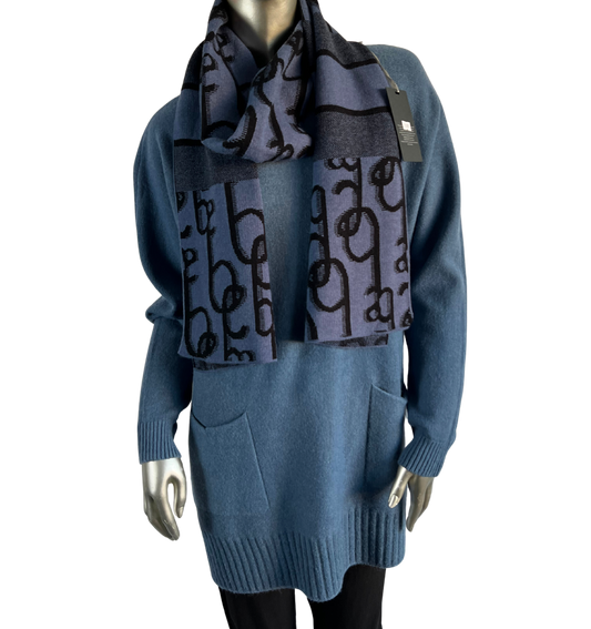 Knitted Long Sleeved Matching Jumper and Scarf Set in Denim