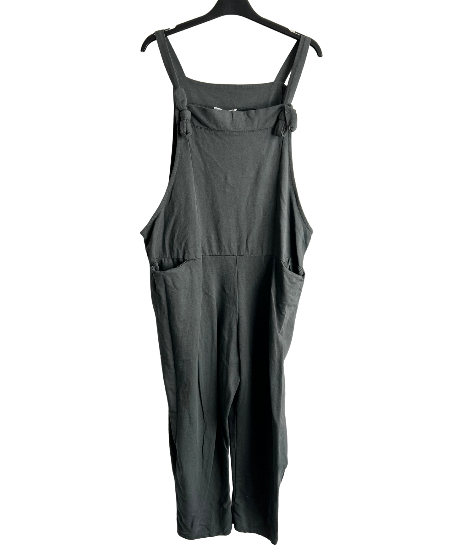 Knot Design 2 Pocket Plain Dungarees In Charcoal Grey