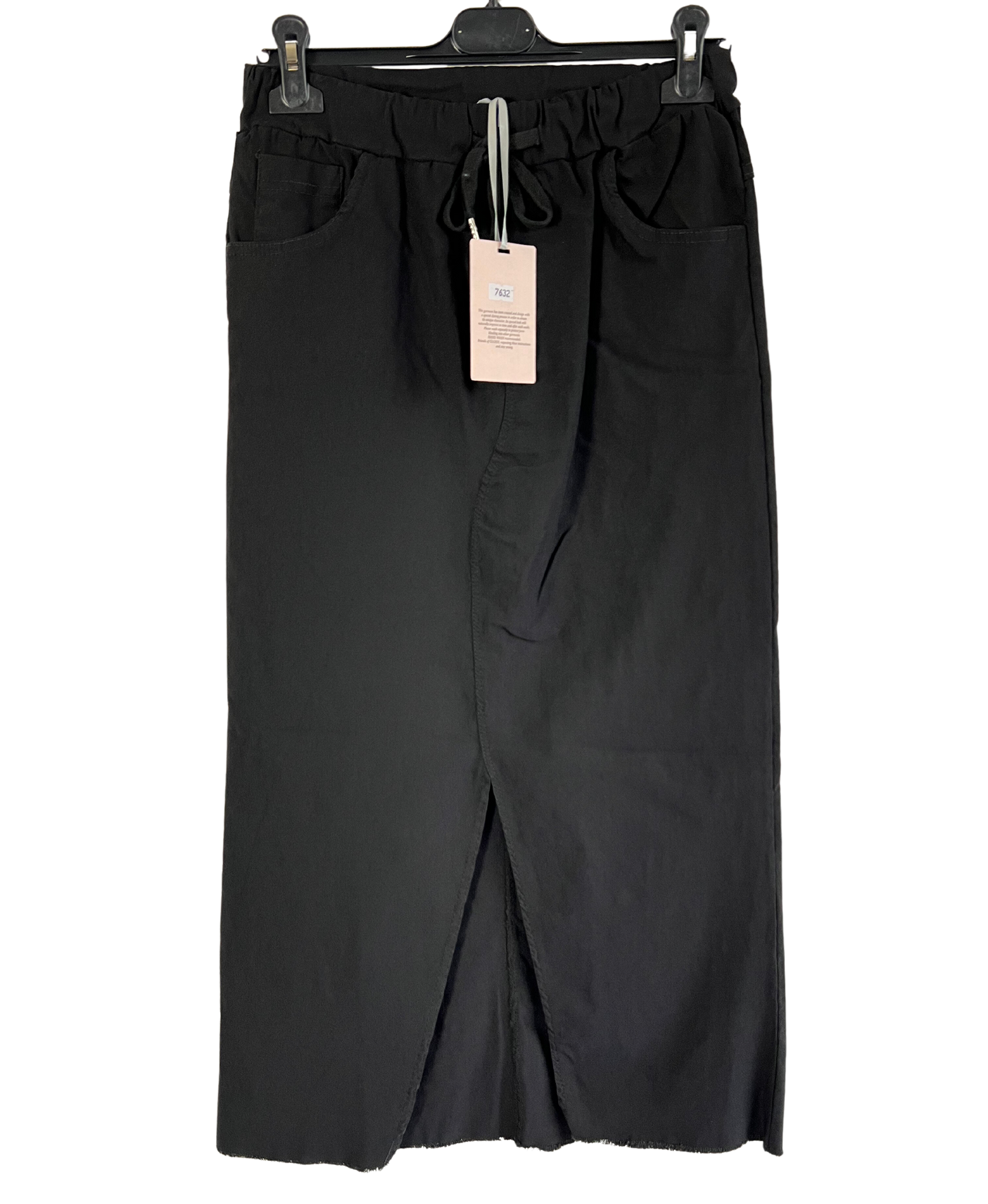 Regular Soft Fabric Stretch Split Front Magic Midi Skirt in Black