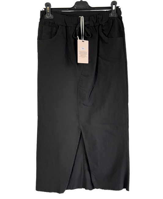 Regular Soft Fabric Stretch Split Front Magic Midi Skirt in Black